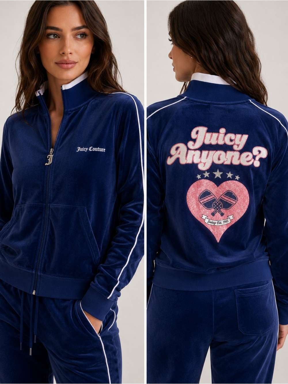 NWT Juicy Couture Navy Blue Velour Track Jacket - Size S